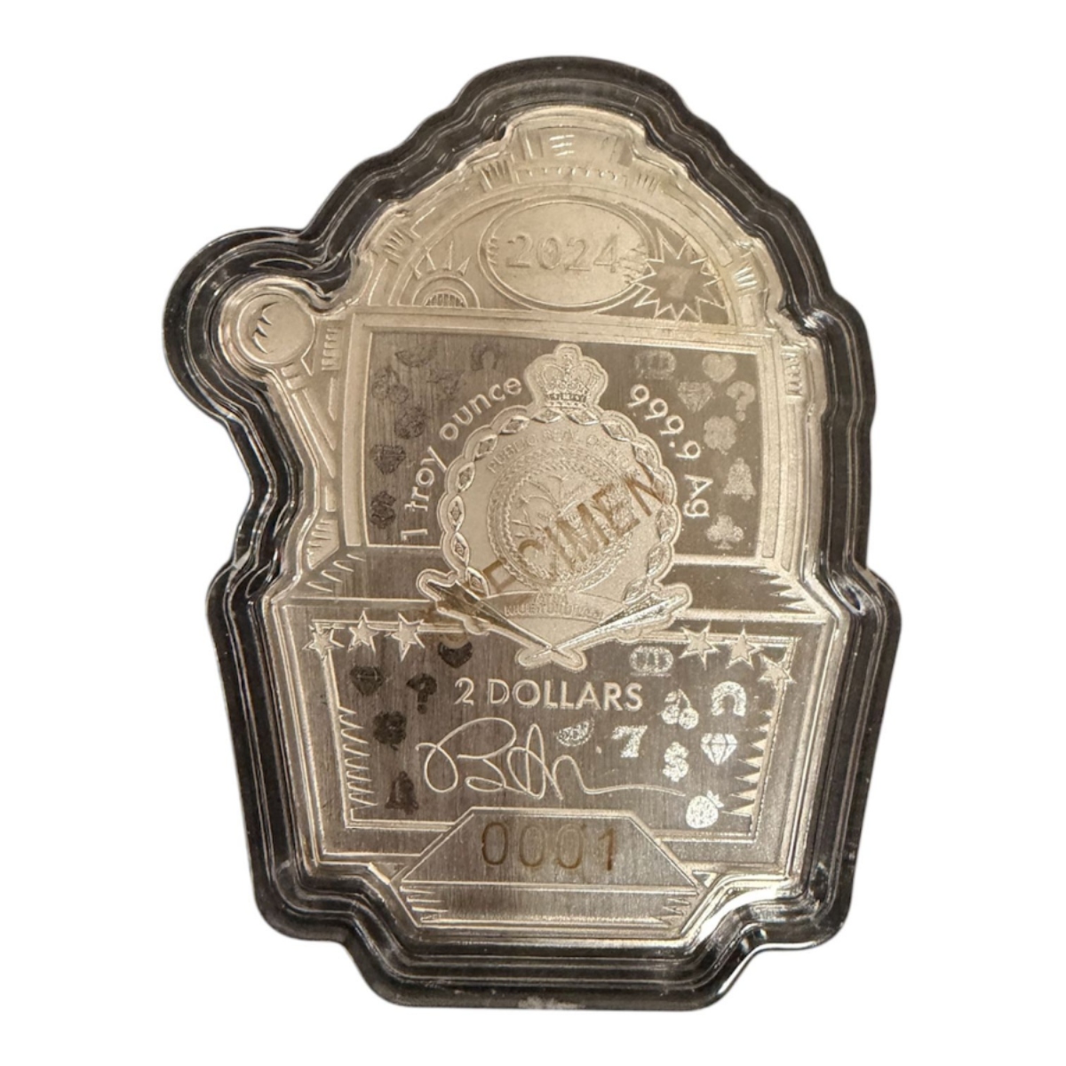 Picture of 2024 Pamp Burton Morris Lucky 7's Slot Machine 1 oz Silver Coin – Serial #0001