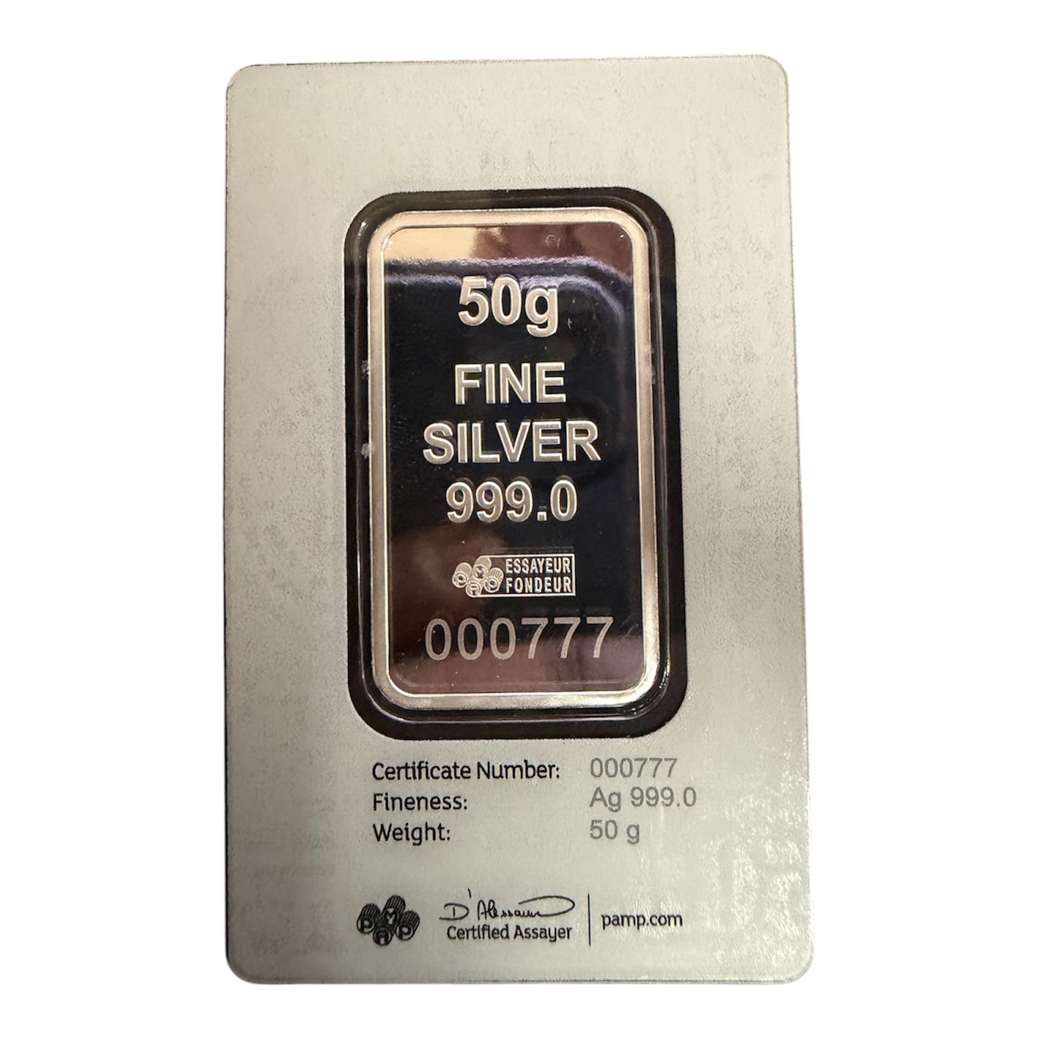 Picture of 2022 PAMP Suisse Morgan Tribute 50 Gram Silver Bar – In Assay (Serial #000777)