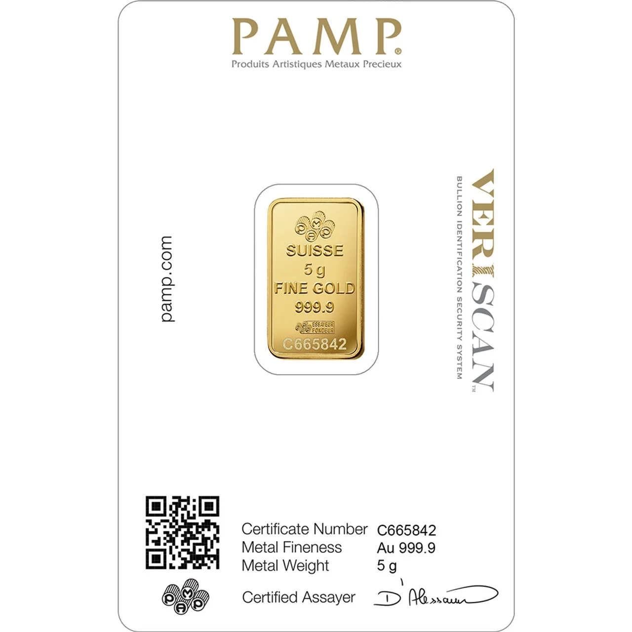 Picture of Pamp Suisse Lady Fortuna 5 Gram Gold Bar - Large Assay Card