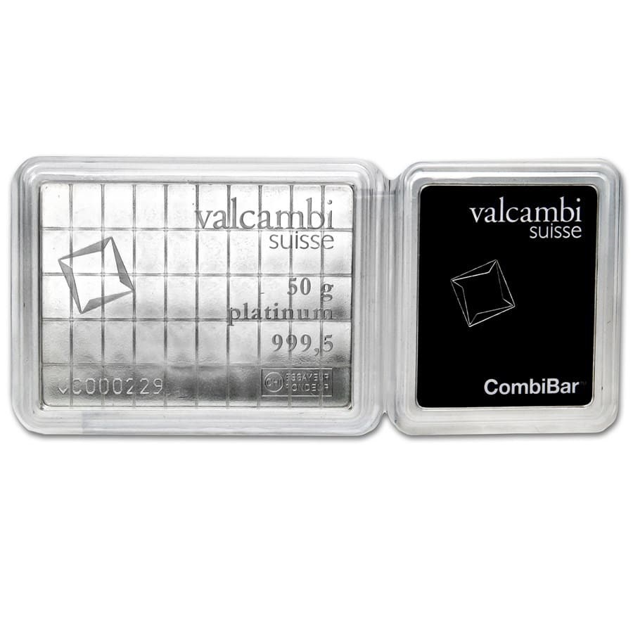 Picture of  Valcambi 50x1 Gram Platinum CombiBar (50 Gram Total) - In Assay Card