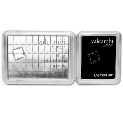 Picture of  Valcambi 50x1 Gram Platinum CombiBar (50 Gram Total) - In Assay Card