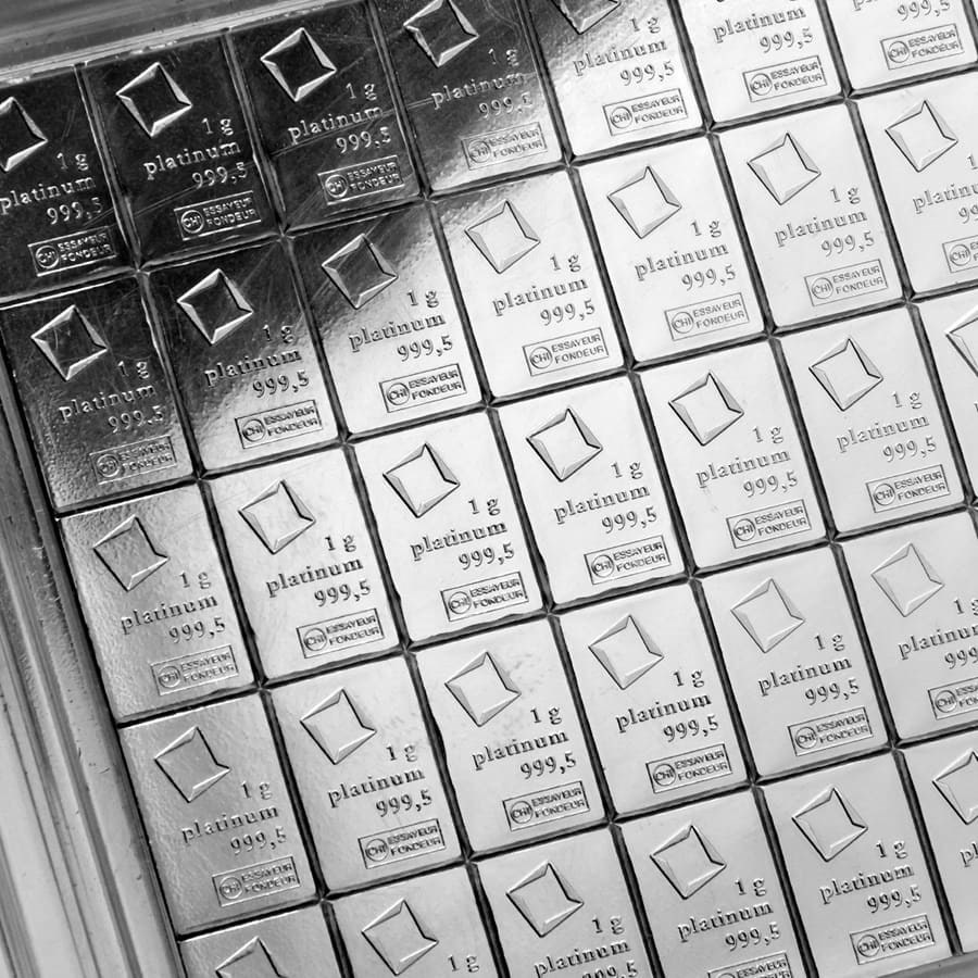 Picture of  Valcambi 50x1 Gram Platinum CombiBar (50 Gram Total) - In Assay Card