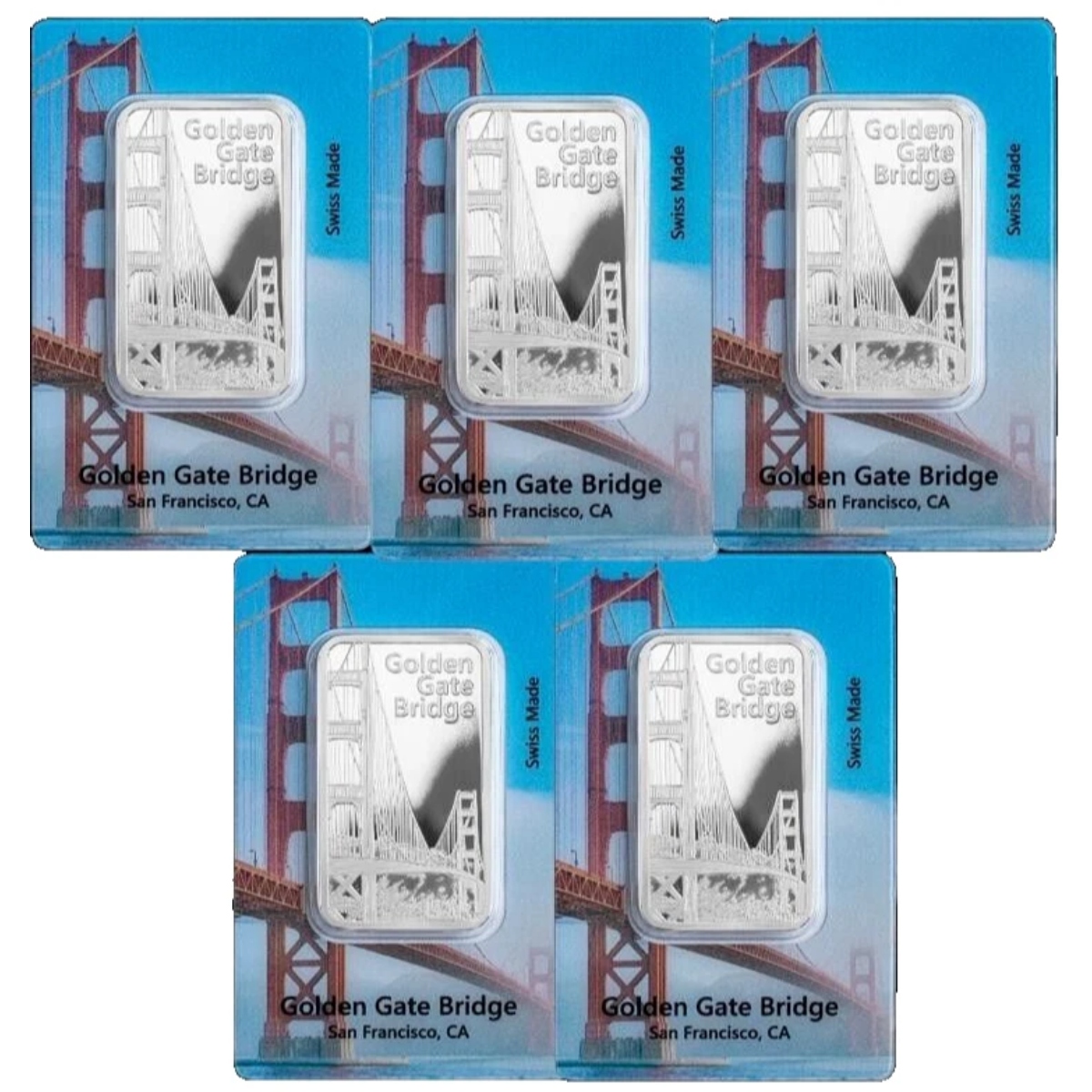 Picture of (Lot of 5) Pamp Historical San Francisco Golden Gate Bridge 1 oz Silver Bar
