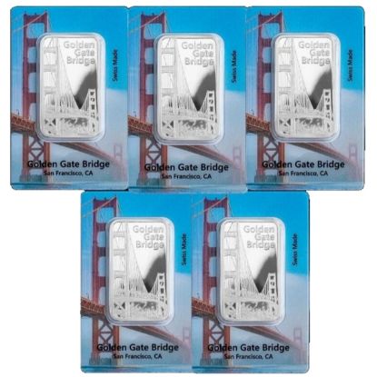 Picture of (Lot of 5) Pamp Historical San Francisco Golden Gate Bridge 1 oz Silver Bar
