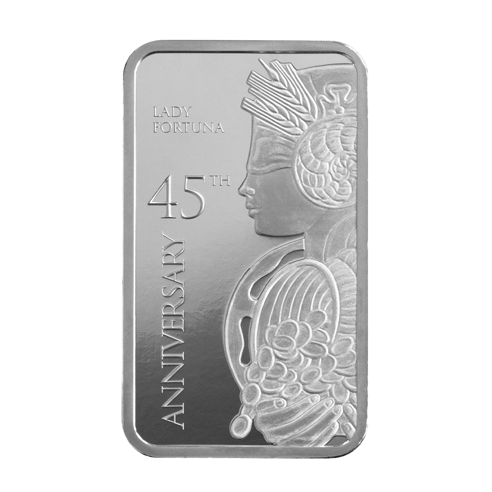 Picture of Pamp Suisse Lady Fortuna 45th Anniversary 1 oz Silver Bar - In Assay