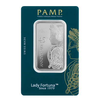 Picture of Pamp Suisse Lady Fortuna 45th Anniversary 1 oz Silver Bar - In Assay
