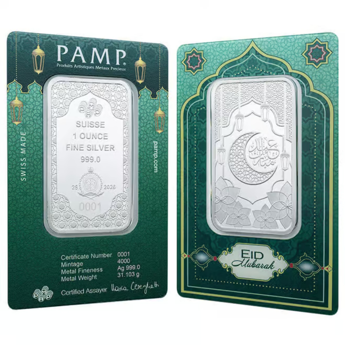 Picture of 2026 Pamp Suisse Eid Mubarak 1 oz Silver Bar - In Assay w/Sleeve