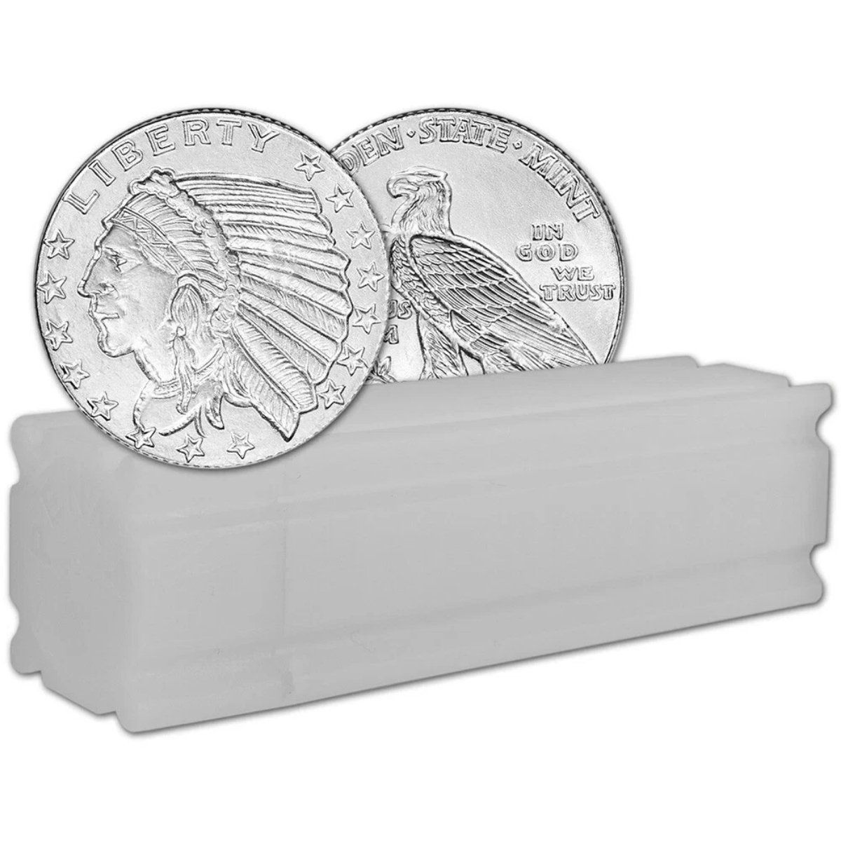 Picture of (Tube of 50) Golden State Mint Incuse Indian 1/10 oz  (Total 5 oz) Silver Round