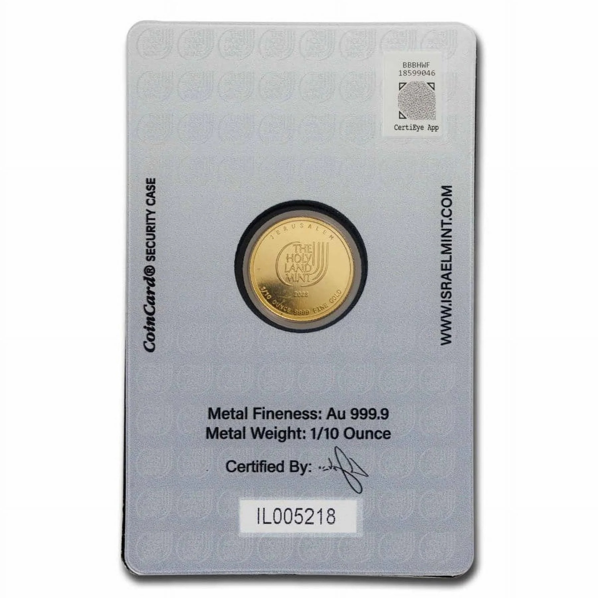 Picture of 2023 Holy Land Mint Dove of Peace 1/10 oz Gold Round - In Graphic Assay