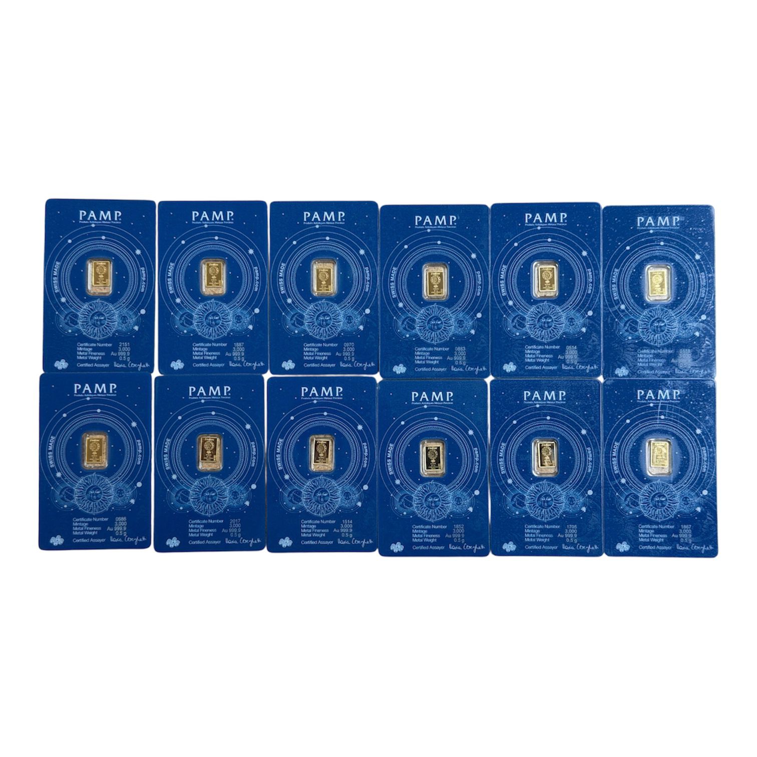 Picture of Pamp Suisse Complete 12 Zodiac Signs Gold Bar Set – 1/2g Each, 6g Total