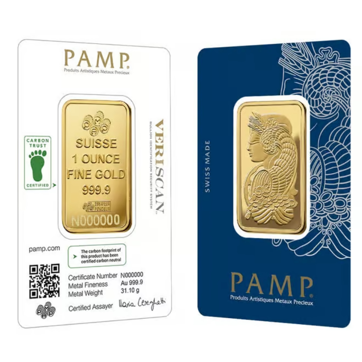 Picture of PAMP Suisse Lady Fortuna 1 oz Gold Bar - In Veriscan Carbon Neutral Assay