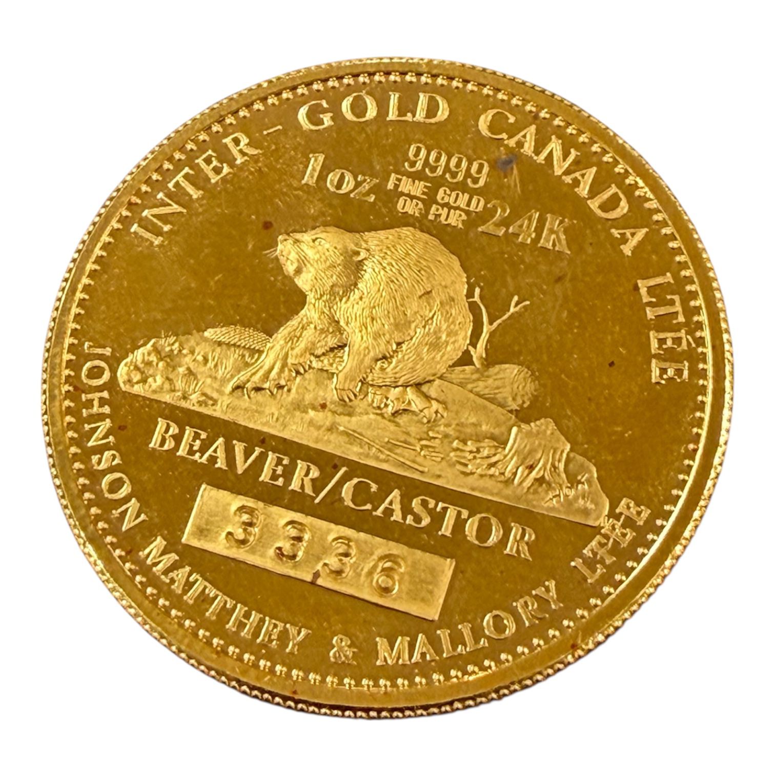 Picture of 1978 Canada JM & Mallory LTEE Beaver/Castor 1 oz Gold Round – Serial #3336