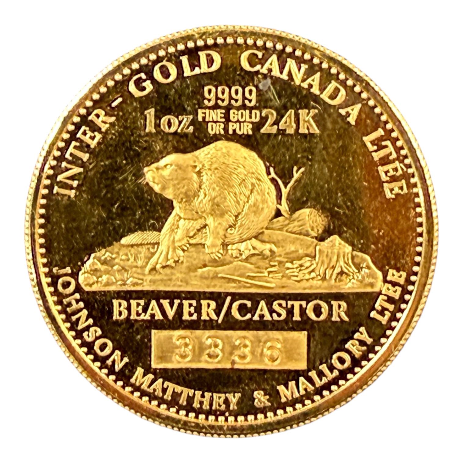 Picture of 1978 Canada JM & Mallory LTEE Beaver/Castor 1 oz Gold Round – Serial #3336