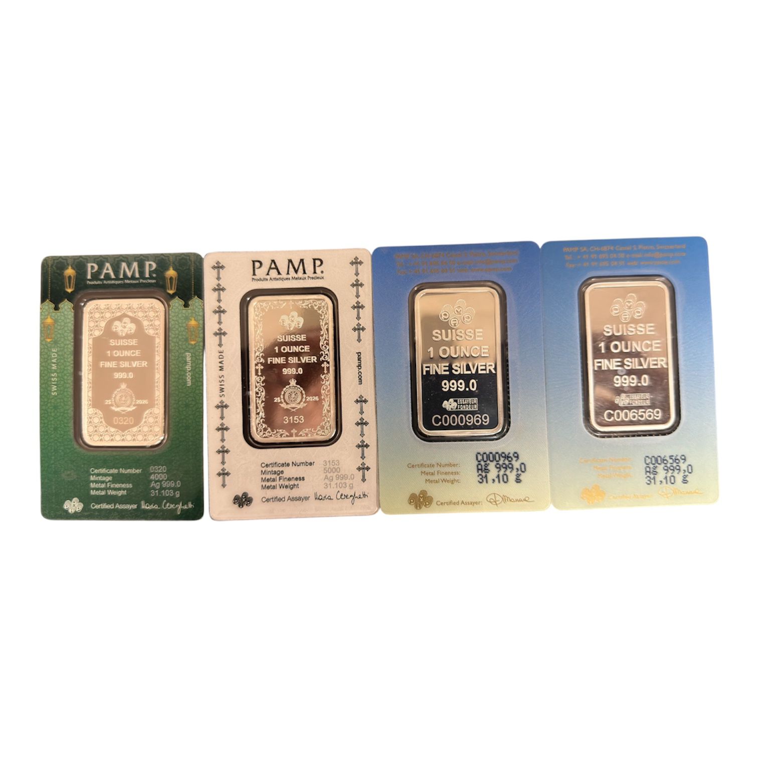 Picture of Pamp Religious 1 oz (Total 4oz) Silver Bars Set -Cross, Lakshmi, Eid, Am Yisrael