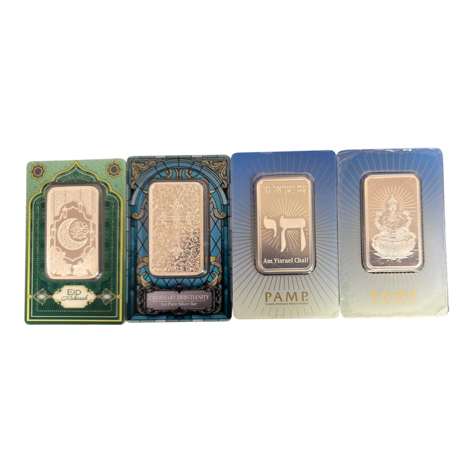 Picture of Pamp Religious 1 oz (Total 4oz) Silver Bars Set -Cross, Lakshmi, Eid, Am Yisrael