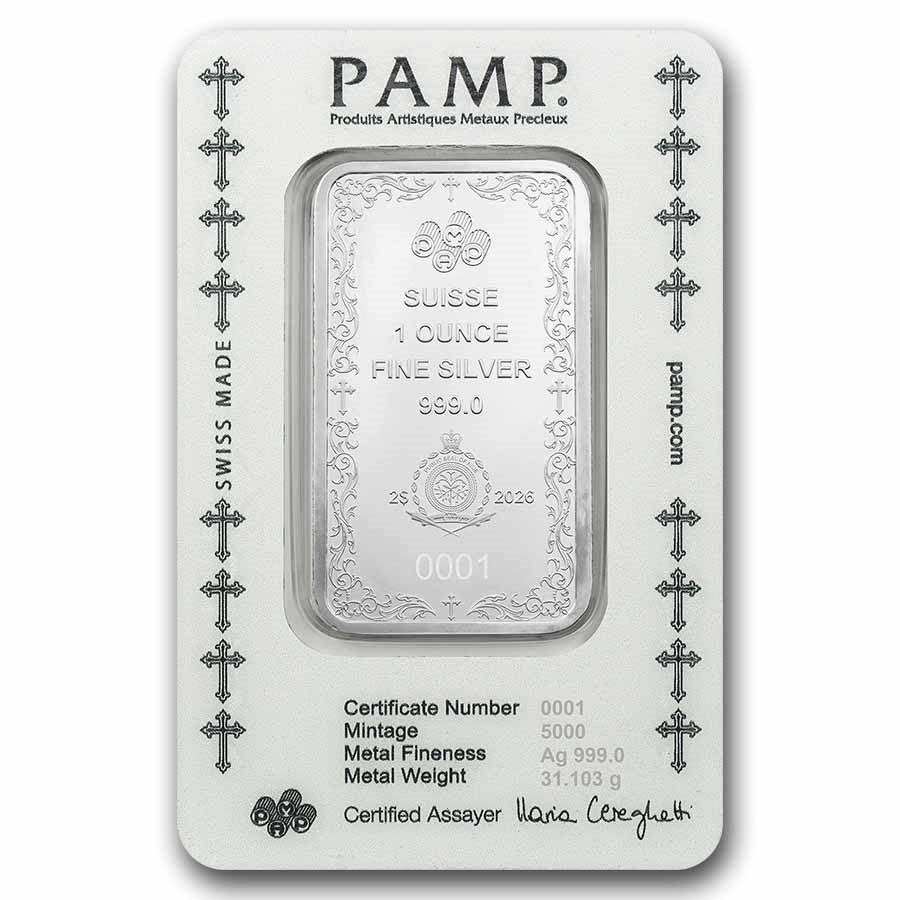Picture of PAMP Suisse Cross of Christianity 1 oz Silver Bar - In Assay w/Sleeve