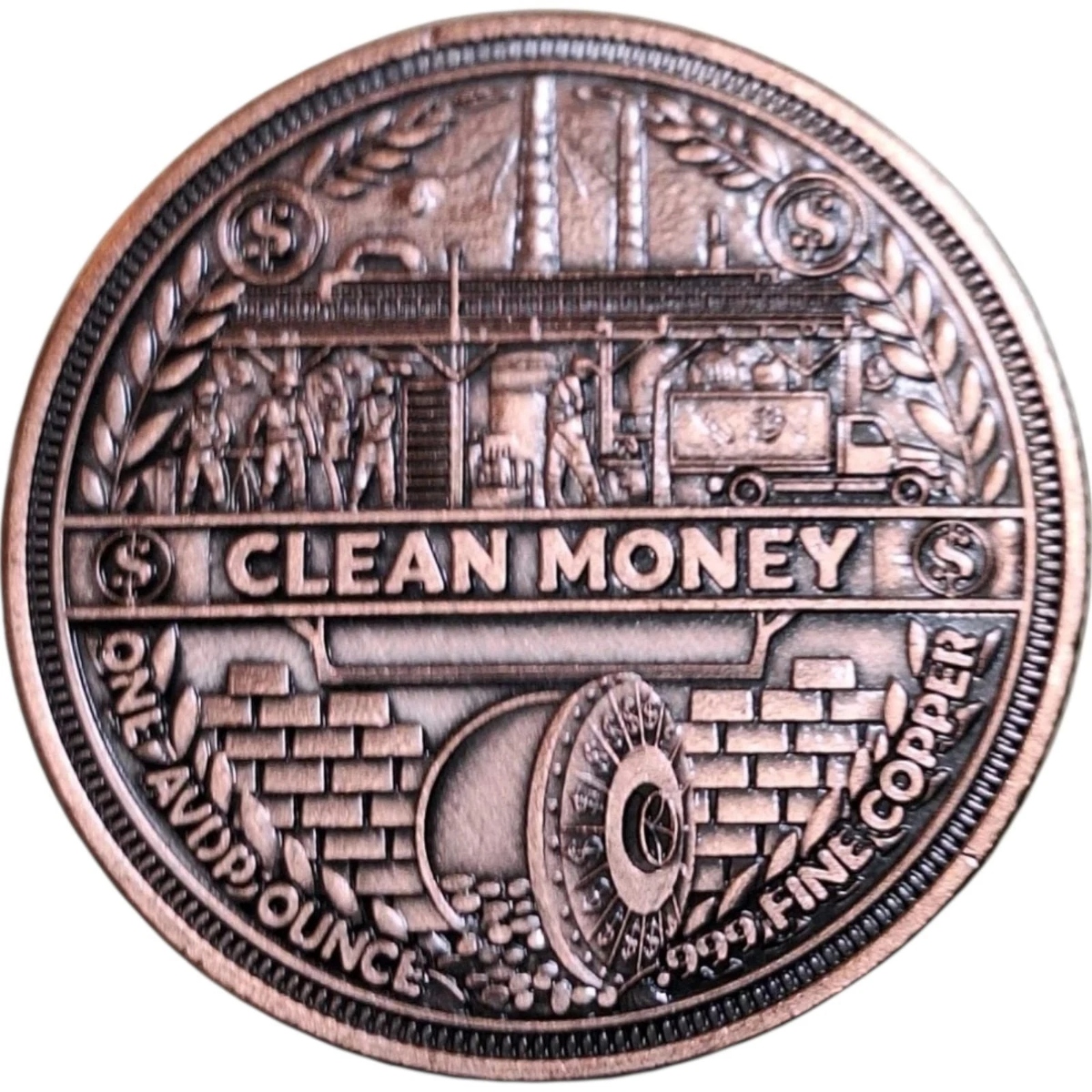 Picture of (Tube of 20) Dirty Hands-Clean Money 1 oz Antiqued Copper round