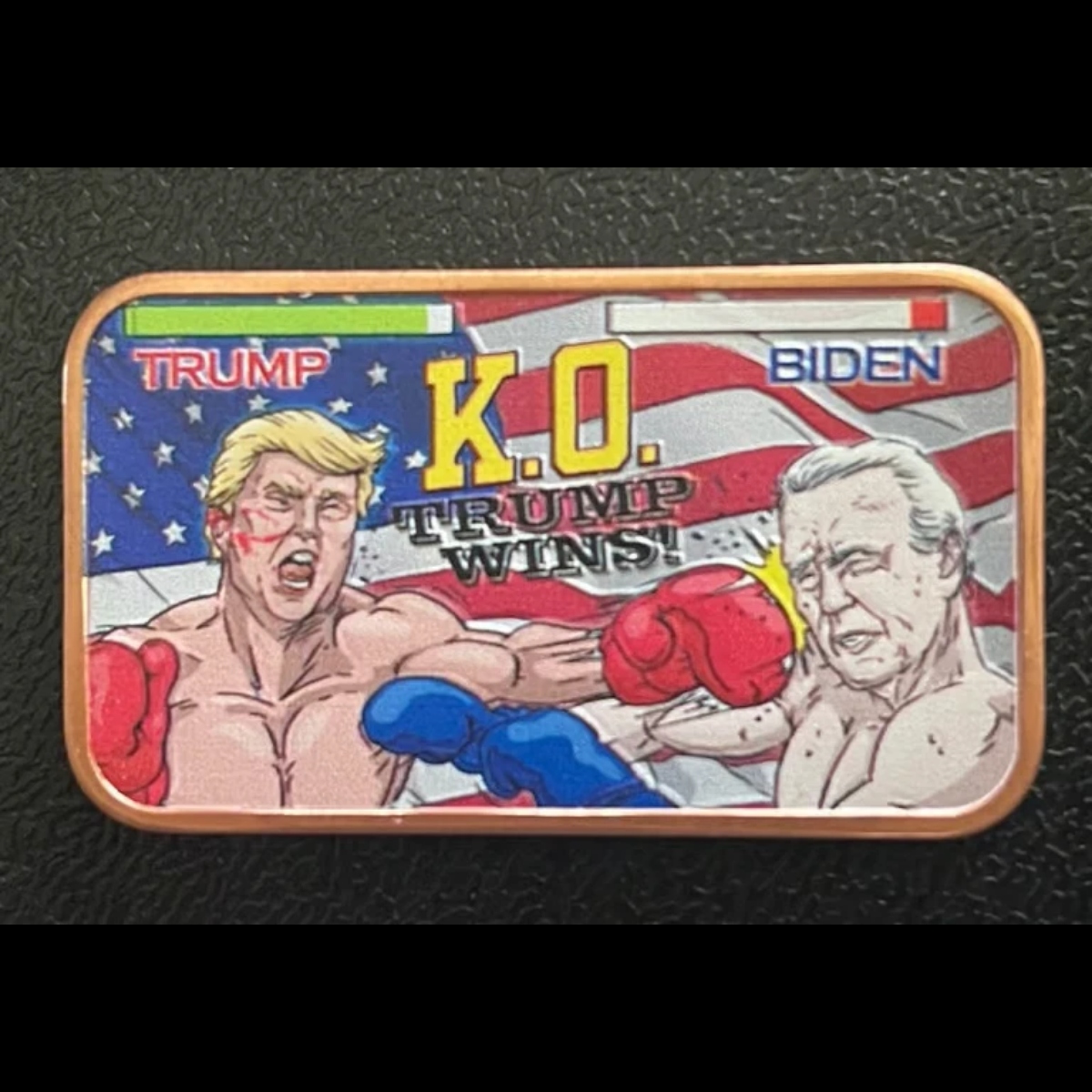 Picture of (Tube of 20) KO TRUMP WINS Trump vs Biden Boxing Design1 oz Colorized Copper Bar