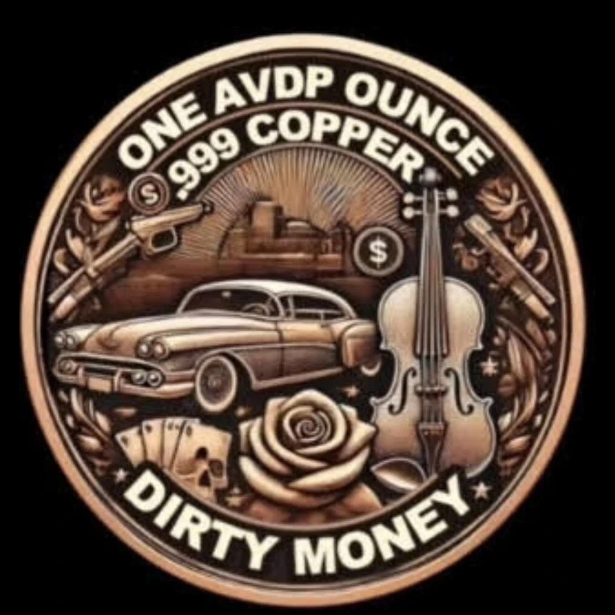 Picture of (Tube of 20 ) 2024 Clean Hands Dirty Money 1 oz Antiqued Copper Round