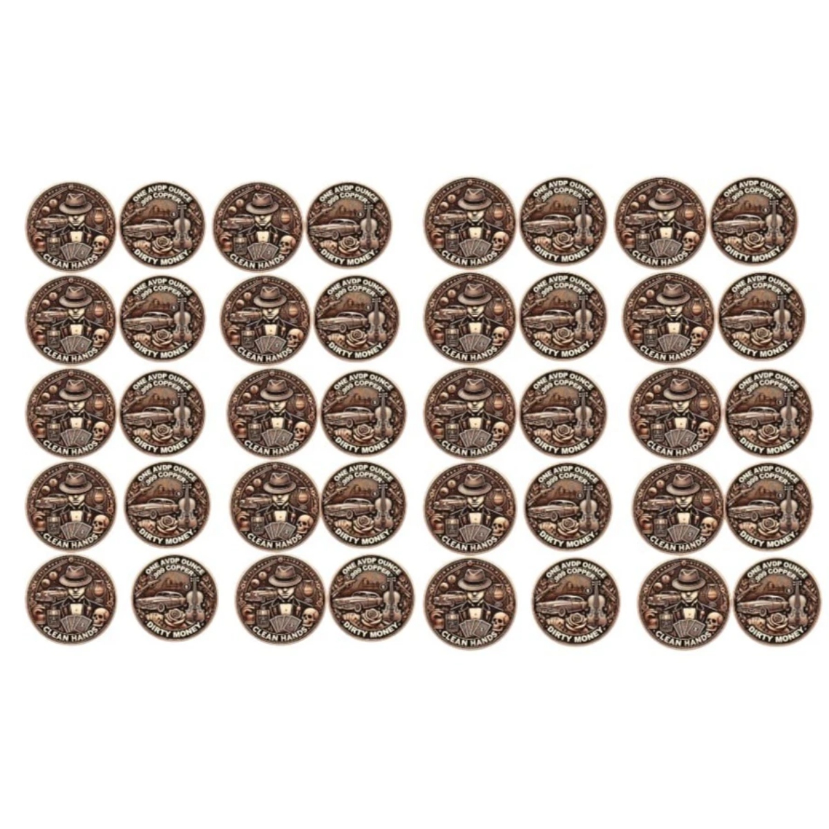 Picture of (Tube of 20 ) 2024 Clean Hands Dirty Money 1 oz Antiqued Copper Round