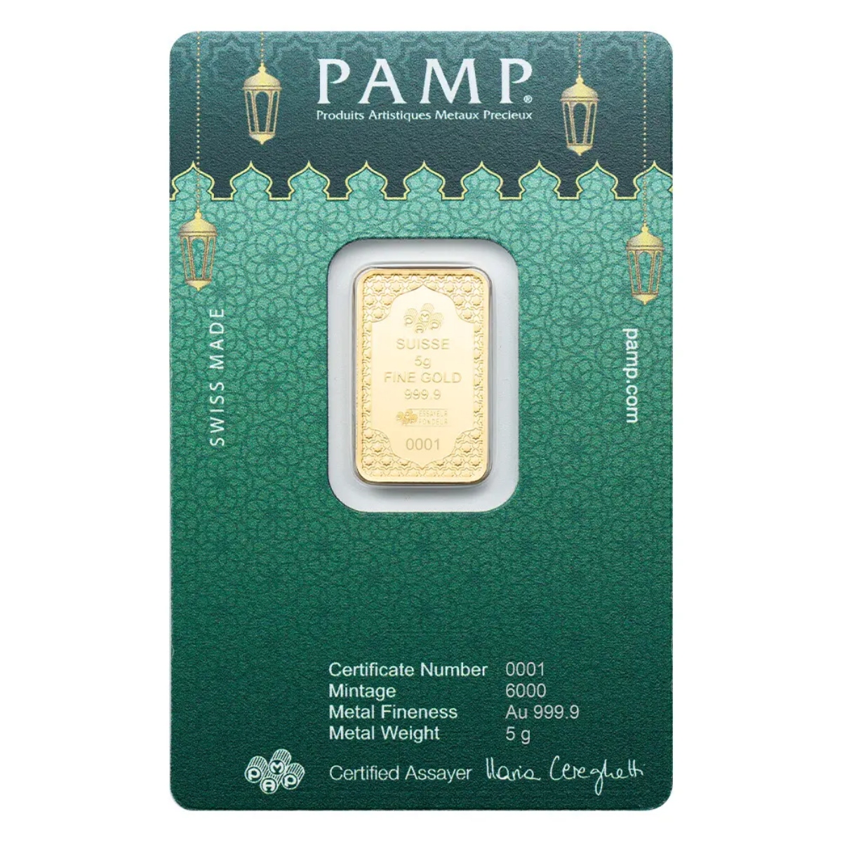 Picture of (Box of 25) PAMP Eid Mubarak 5 Gram Gold Bar in Assay – Total 125g Fine Gold