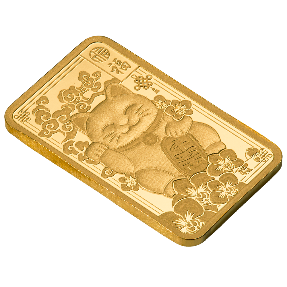 Picture of Pamp Suisse Lucky Cat 2.5 Gram Gold Bar - w/ Assay & Sleeve