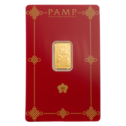 Picture of Pamp Suisse Lucky Cat 2.5 Gram Gold Bar - w/ Assay & Sleeve