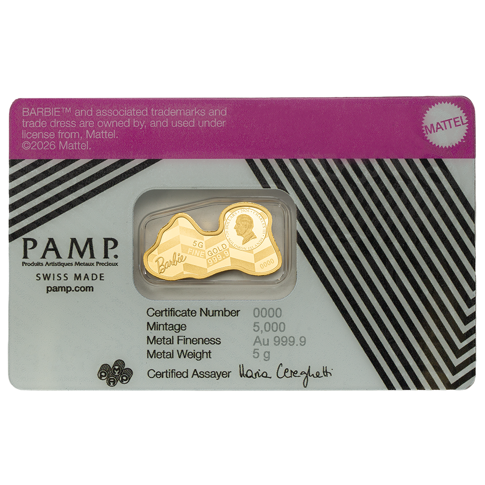 Picture of 2026 Pamp Barbie Logo Shaped 5 Gram Gold Coin - In Assay