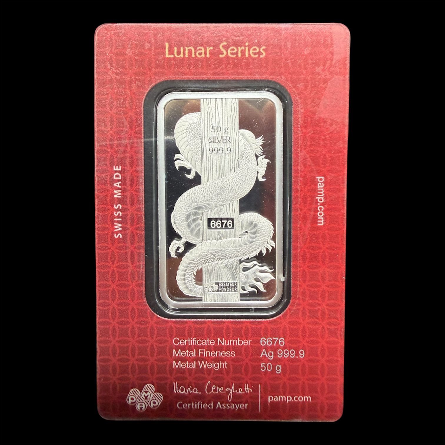 Picture of 2024 Pamp Lunar Year of the Dragon Holographic 50 Gram Silver Bar - In Assay