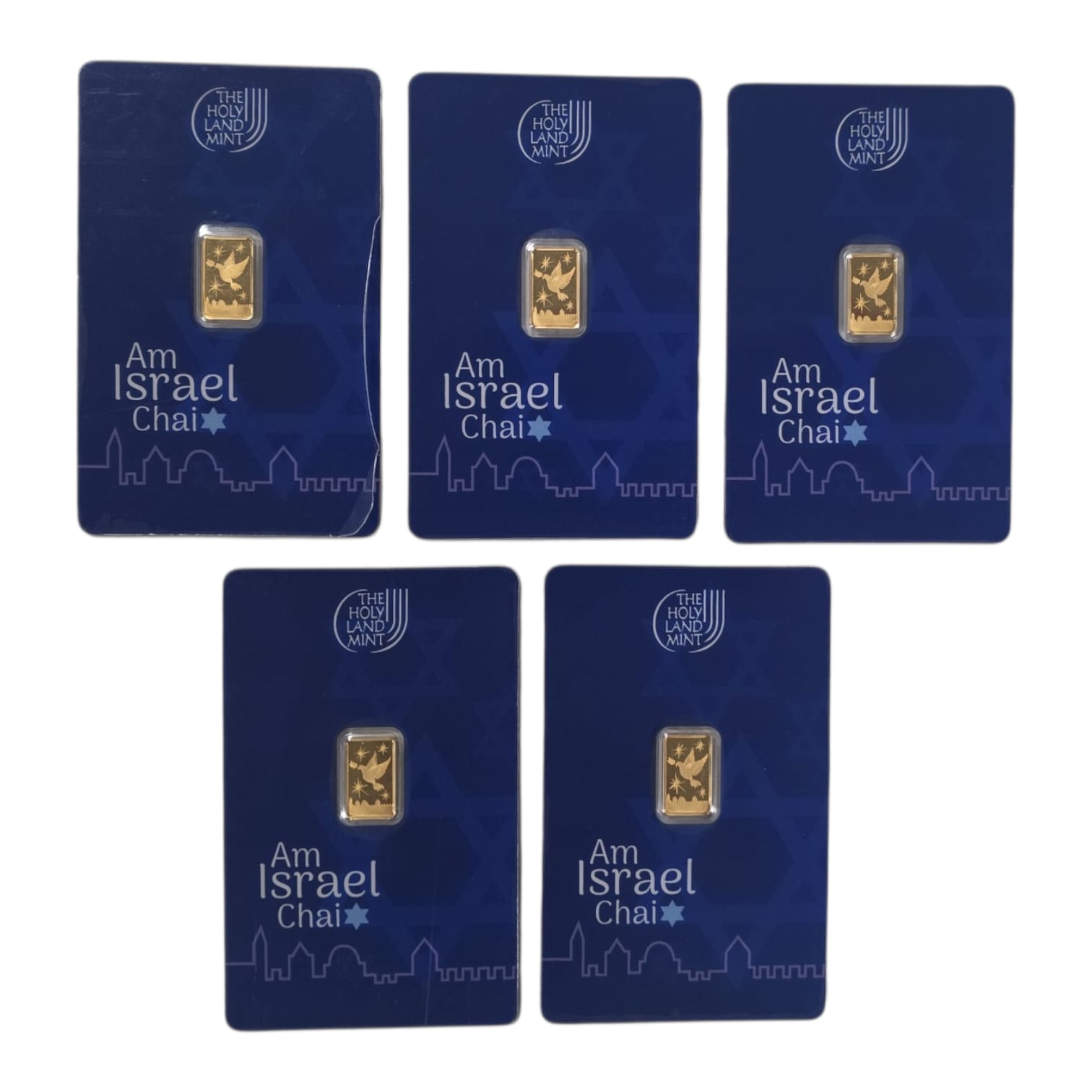Picture of Holy Land Mint Am Israel Chai 5 x 1 Gram Gold Bars-In Assay (Serials 1–5)