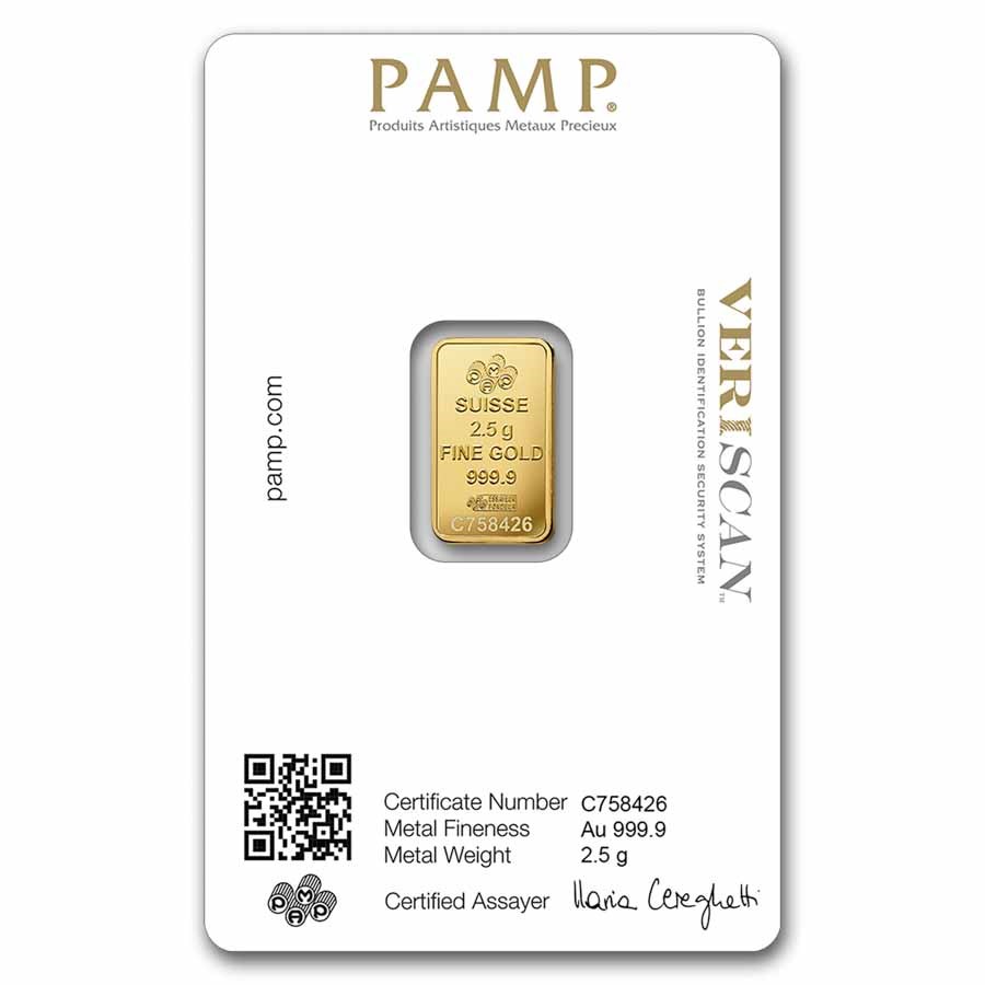 Picture of Pamp Suisse Lady Fortuna 2.5 Gram Gold Bar - Large Assay Card