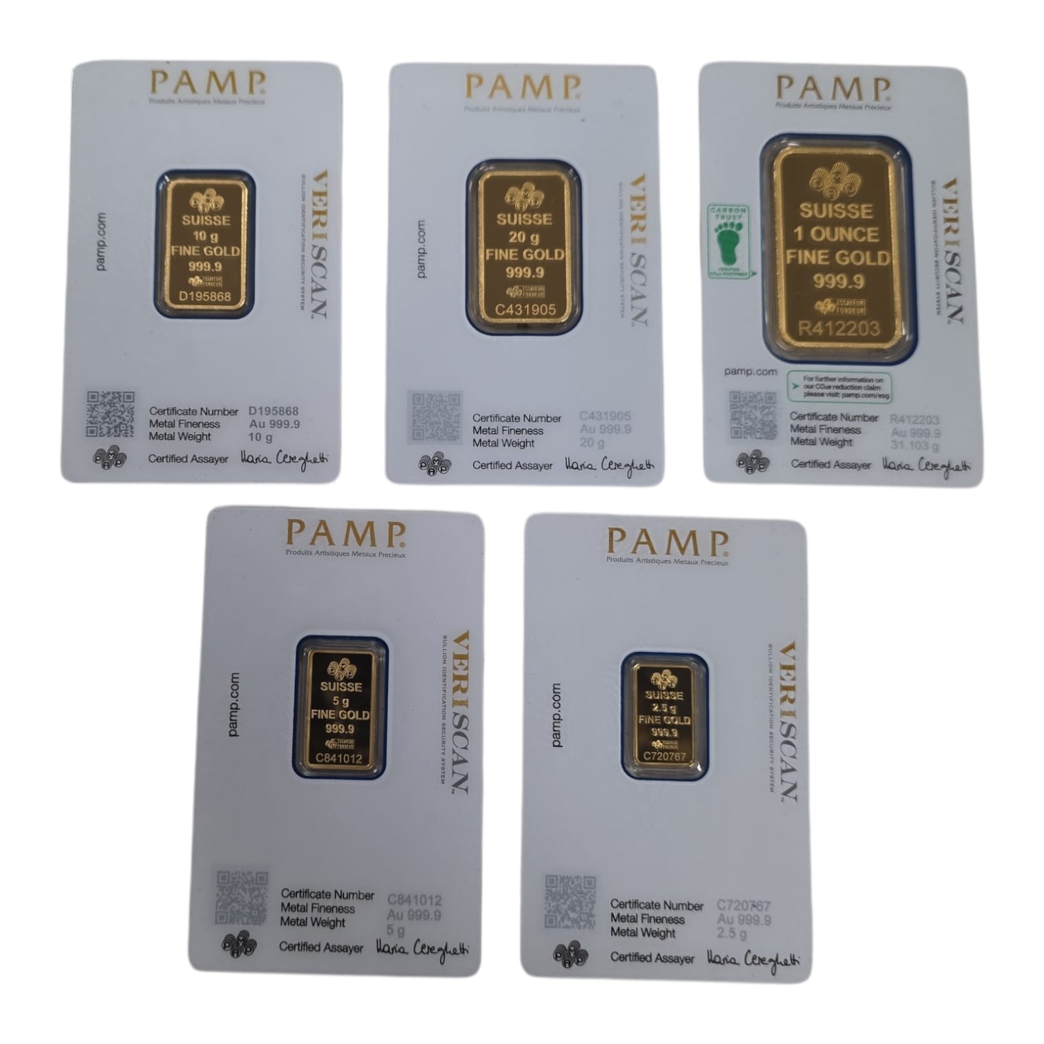 Picture of (Set of 5) PAMP Suisse Fortuna Gold Bar– 2.5g, 5g, 10g, 20g, 1 oz (Total 68.6gr)