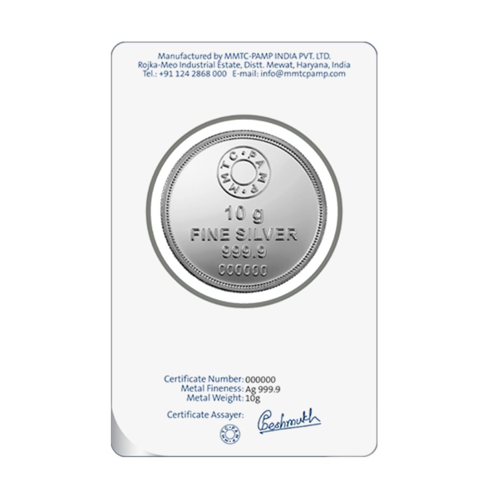 Picture of Pamp Mmtc Lotus  10 Gram Silver Coin - In Assay Card
