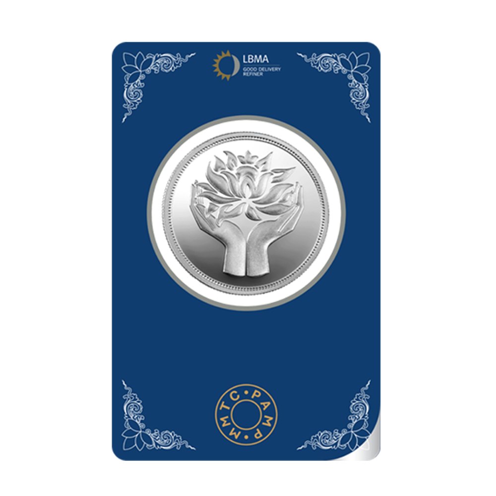 Picture of Pamp Mmtc Lotus  10 Gram Silver Coin - In Assay Card