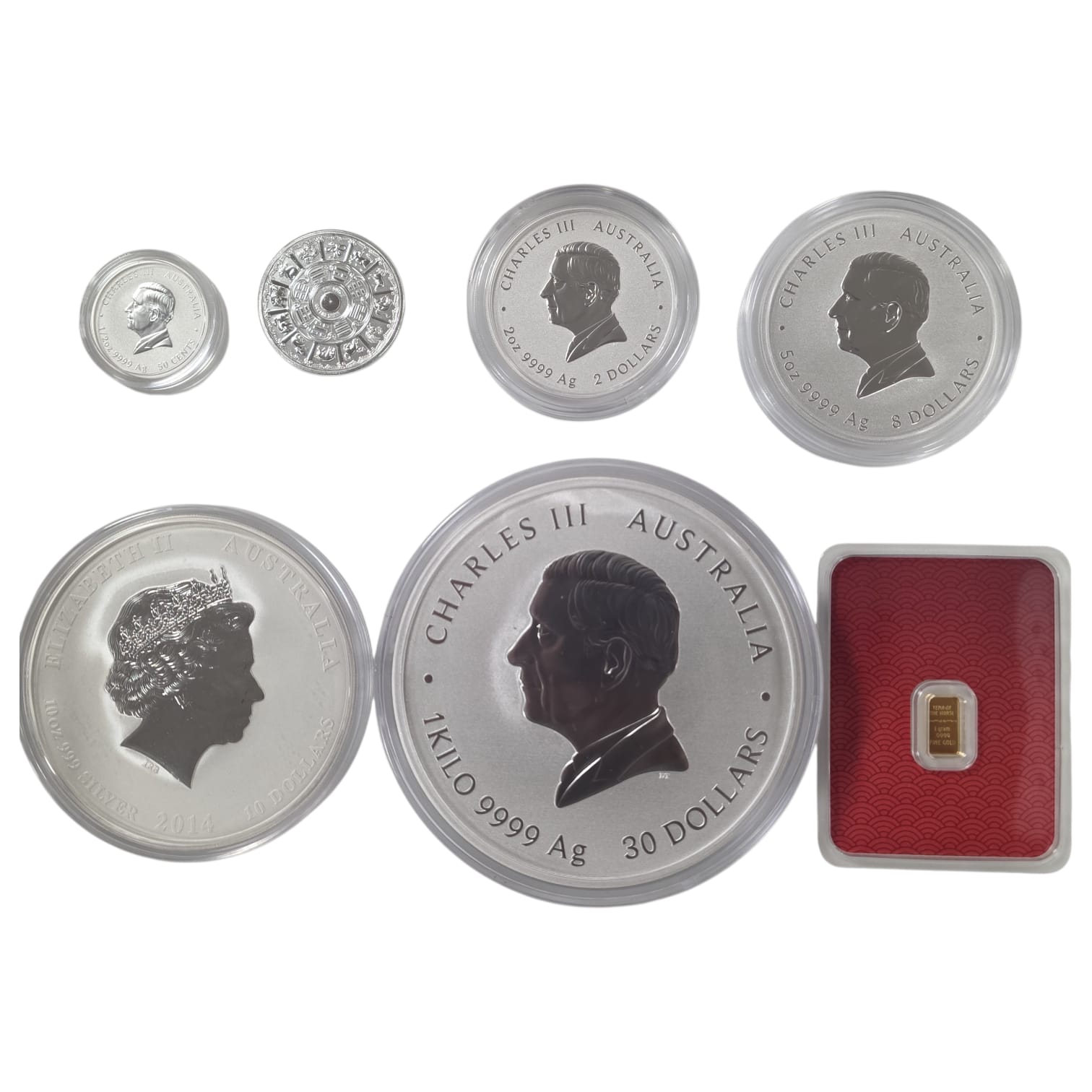 Picture of 7pc Lunar Year of the Horse 1/2 oz–1 Kilo Silver & 1 gram Gold Coin Set