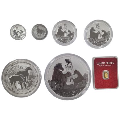 Picture of 7pc Lunar Year of the Horse 1/2 oz–1 Kilo Silver & 1 gram Gold Coin Set