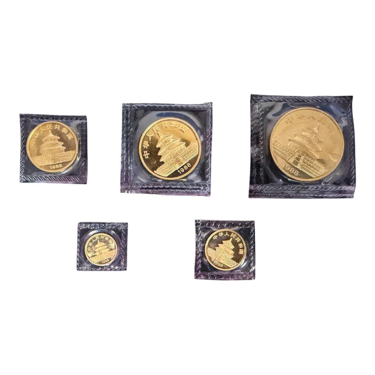Picture of 1988 Chinese Panda 5 Coin Set Total 1.9 oz Gold - Original Plastic Holder