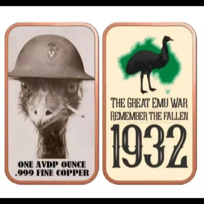 Picture of (Tube of 20 ) The Great Emu War 1 oz Colorized  Copper Bars