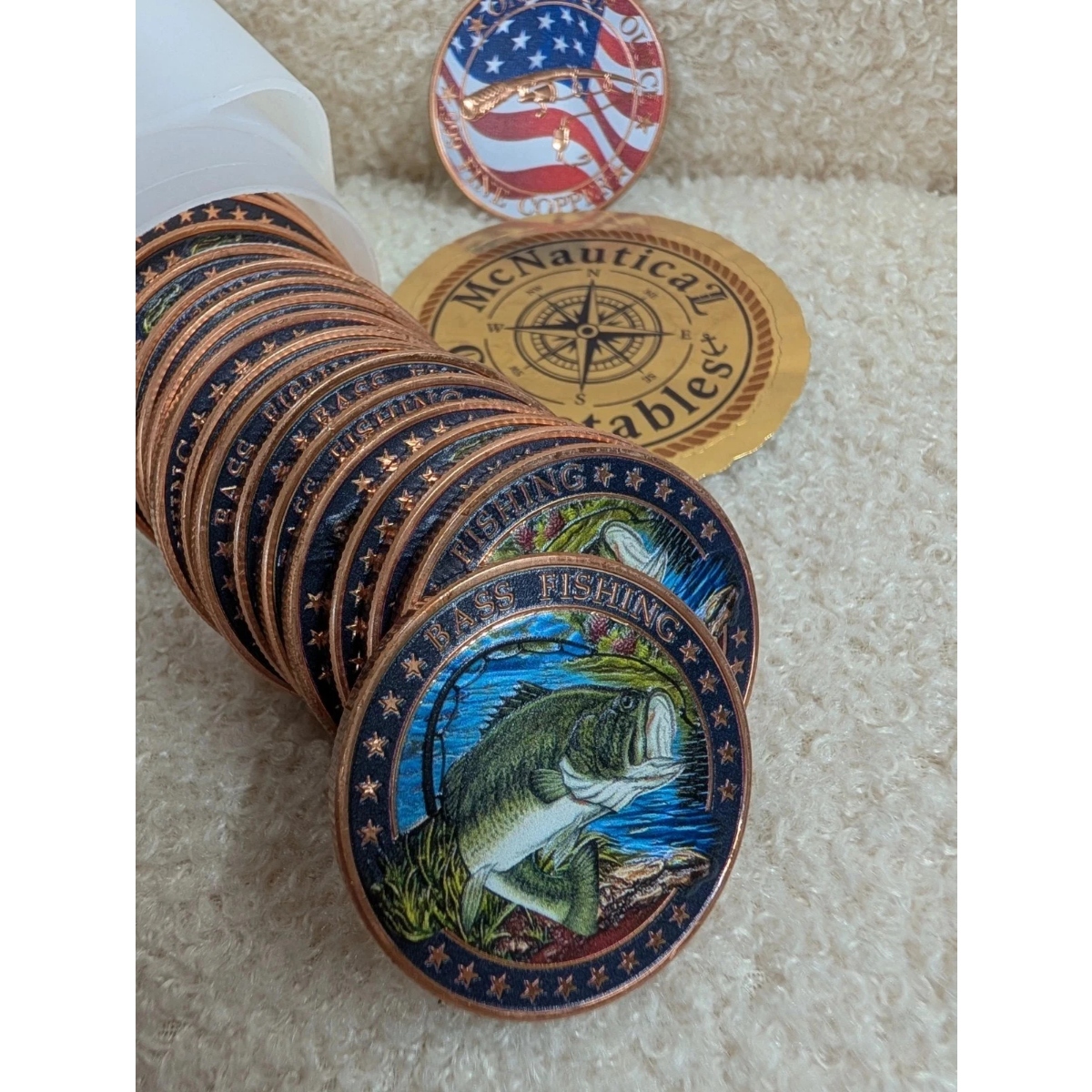 Picture of (Tube of 20) Bass Fishing 1 oz Colorized Copper Round