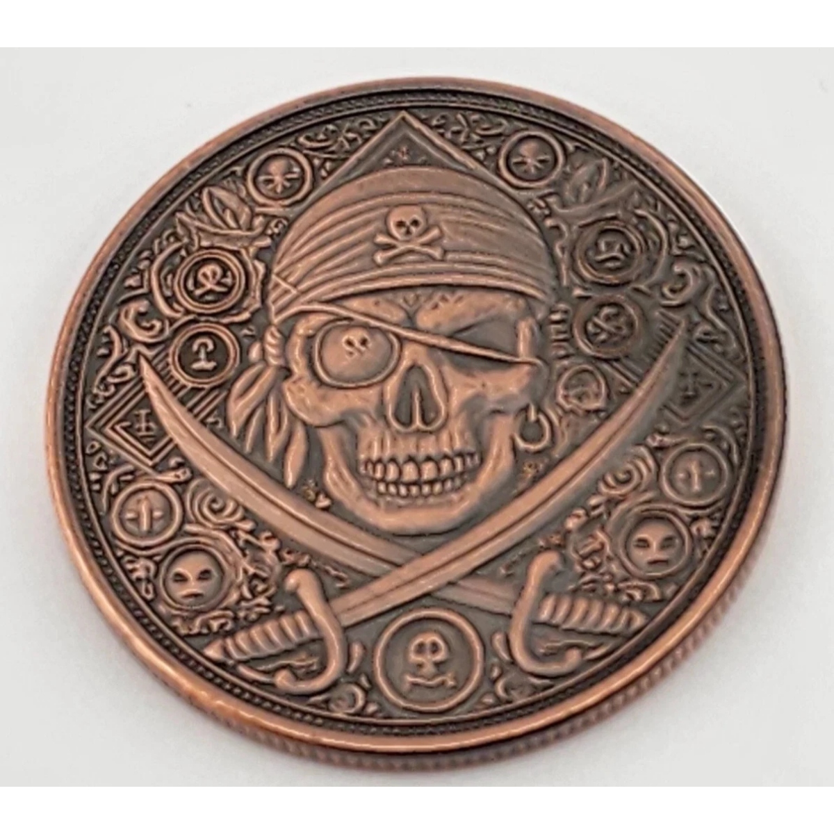 Picture of (Tube of 20) Pirate Ship Skull & Crossbones Finish 1 oz Antiqued Copper Round