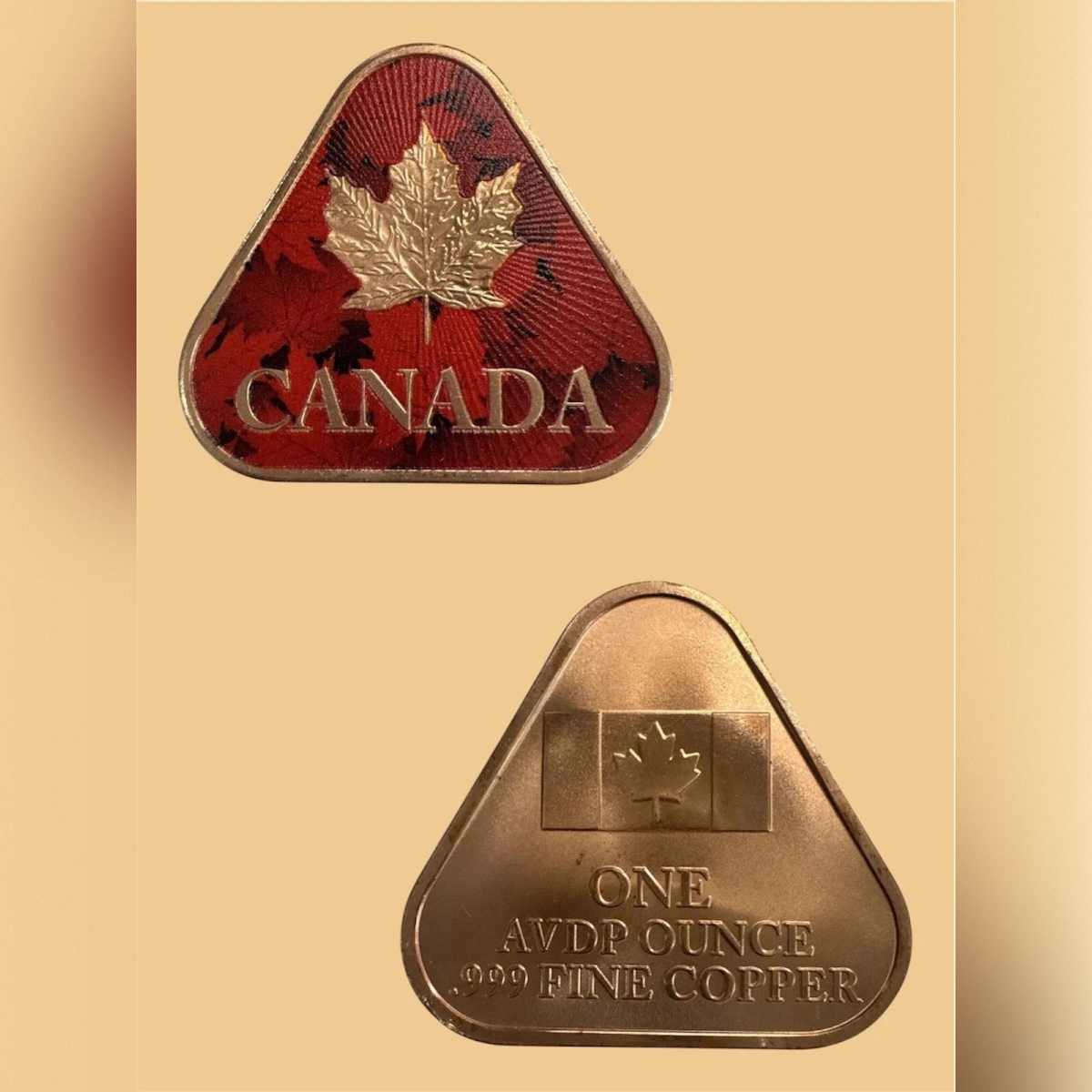 Picture of (Lot of 10) Canadian Maple Leaf Triangular 1 oz Colorized Copper Round