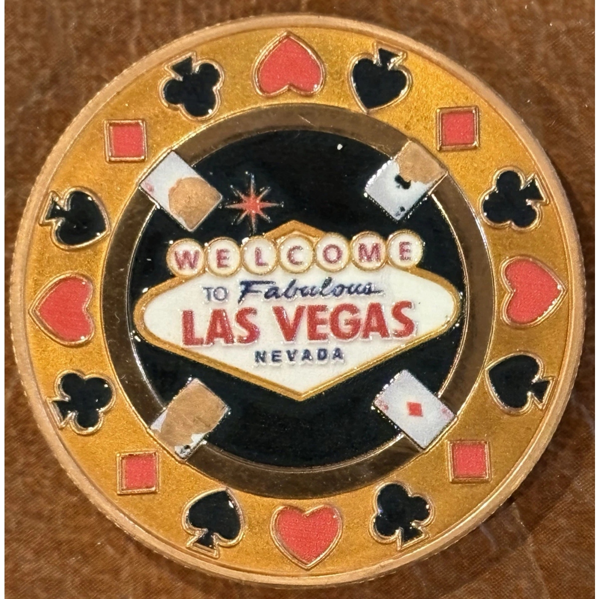 Picture of (Lot of 10) Las Vegas Poker Chip Card Holder 1 oz Colorized Copper Round