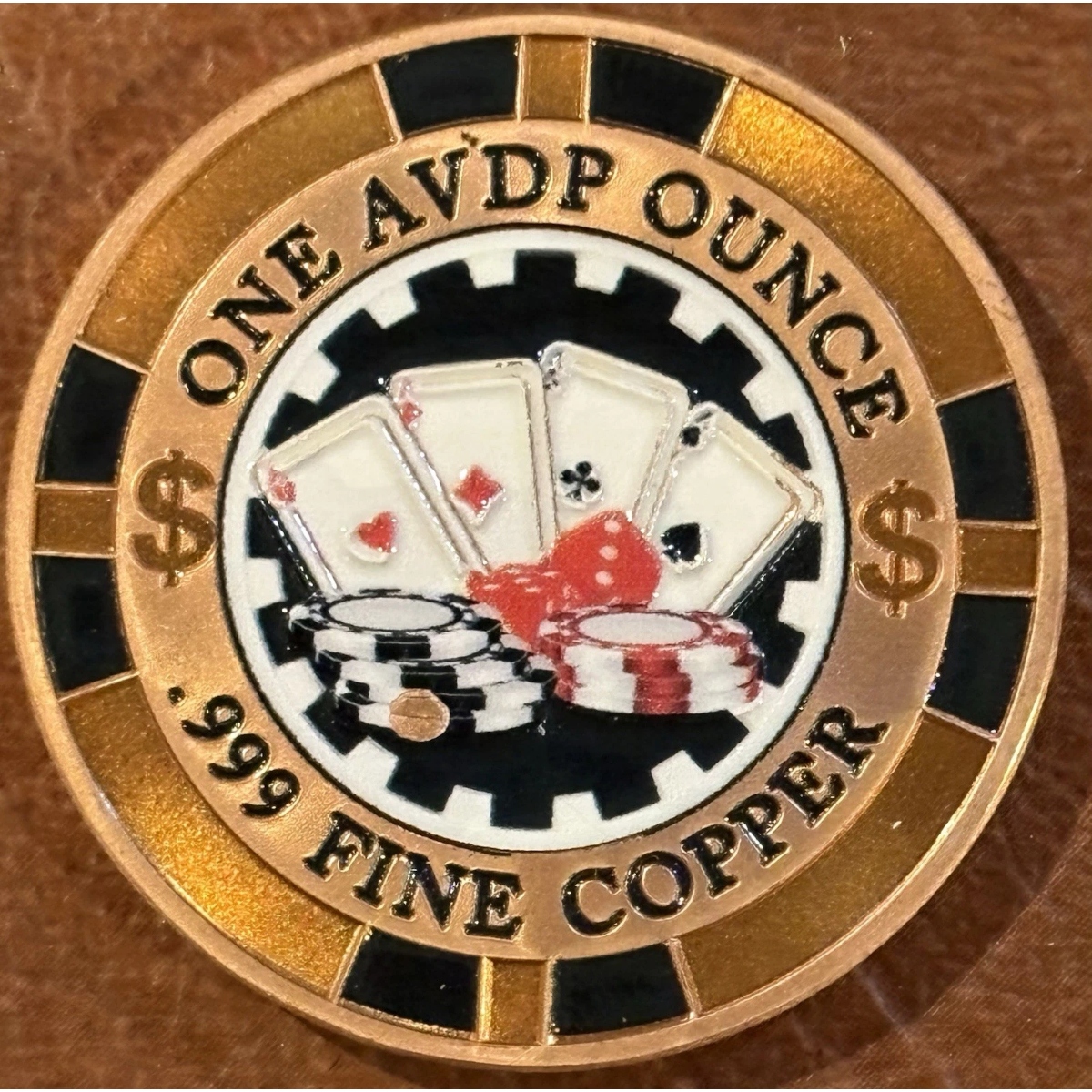 Picture of (Lot of 10) Las Vegas Poker Chip Card Holder 1 oz Colorized Copper Round