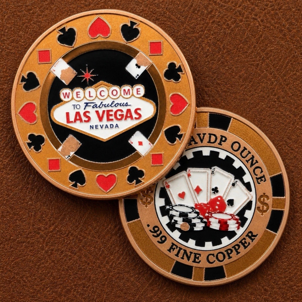 Picture of (Lot of 10) Las Vegas Poker Chip Card Holder 1 oz Colorized Copper Round