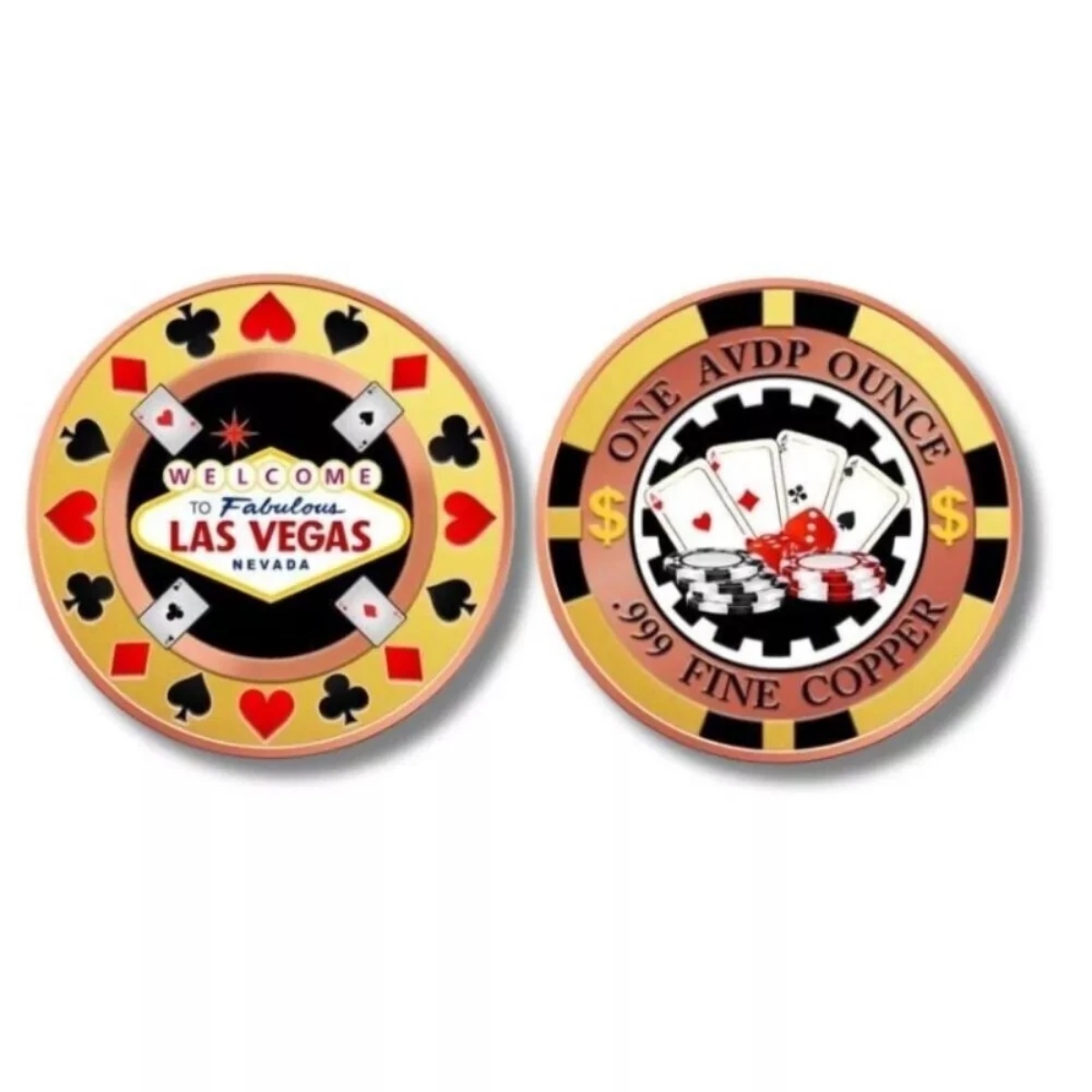 Picture of (Lot of 10) Las Vegas Poker Chip Card Holder 1 oz Colorized Copper Round