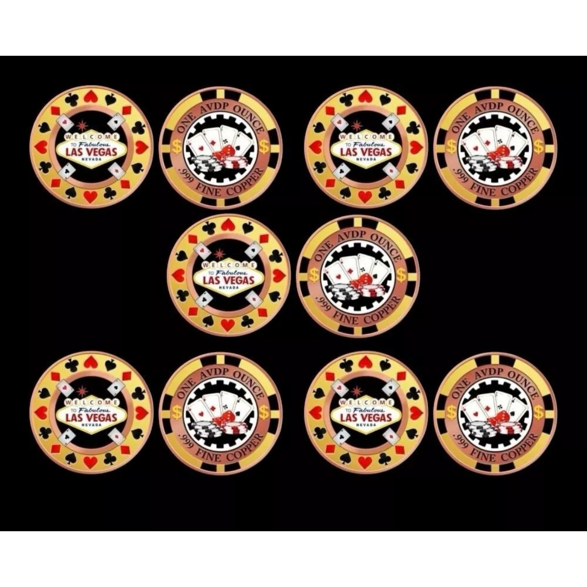 Picture of (Lot of 10) Las Vegas Poker Chip Card Holder 1 oz Colorized Copper Round