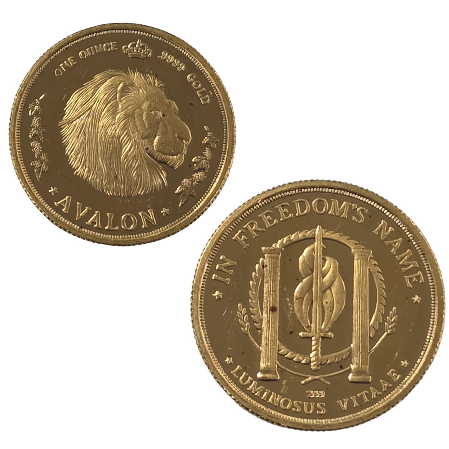 Picture of 1 oz Gold Avalon The Patriot Round with Red Spots and Minor Scratches