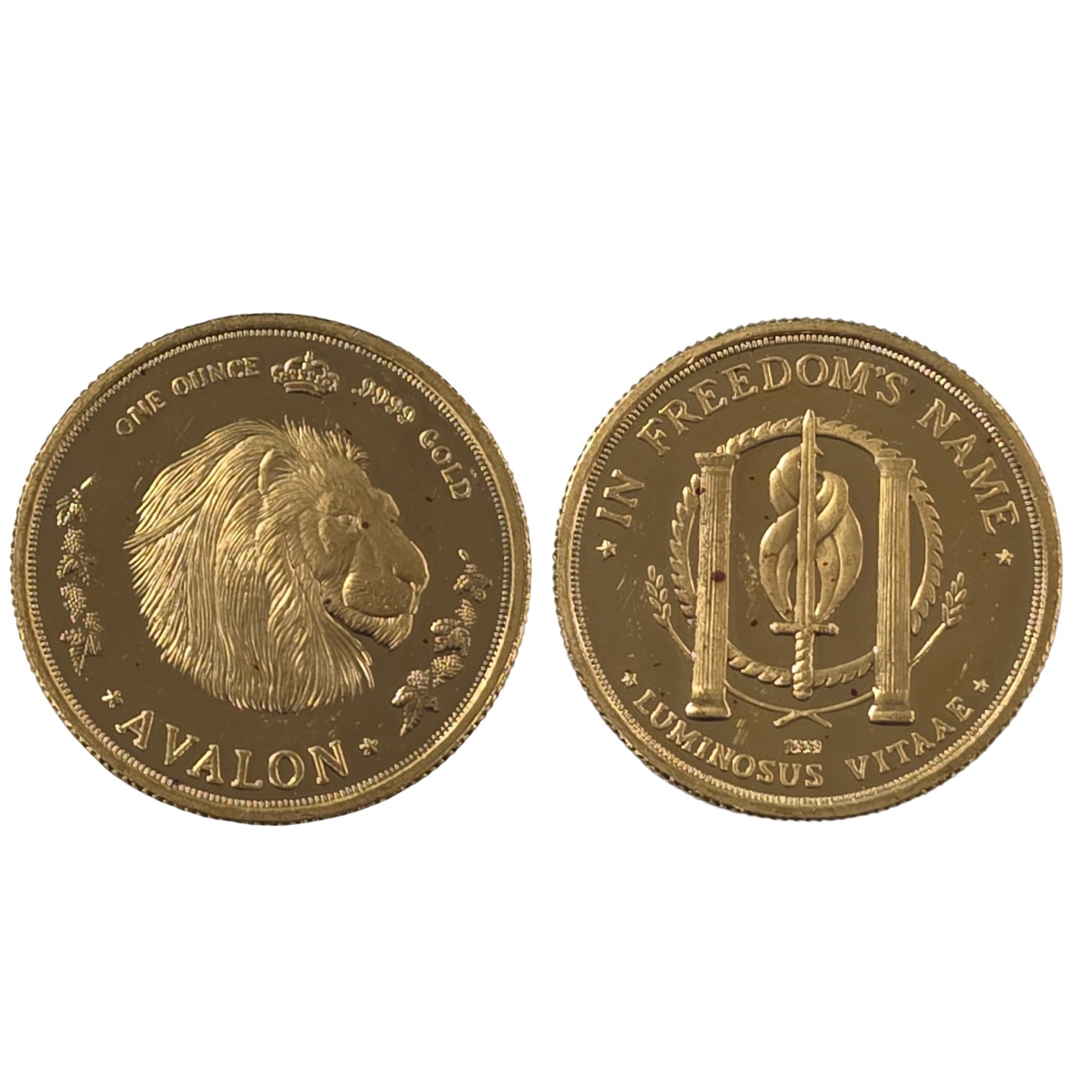 Picture of 1 oz Gold Avalon The Patriot Round with Red Spots and Minor Scratches