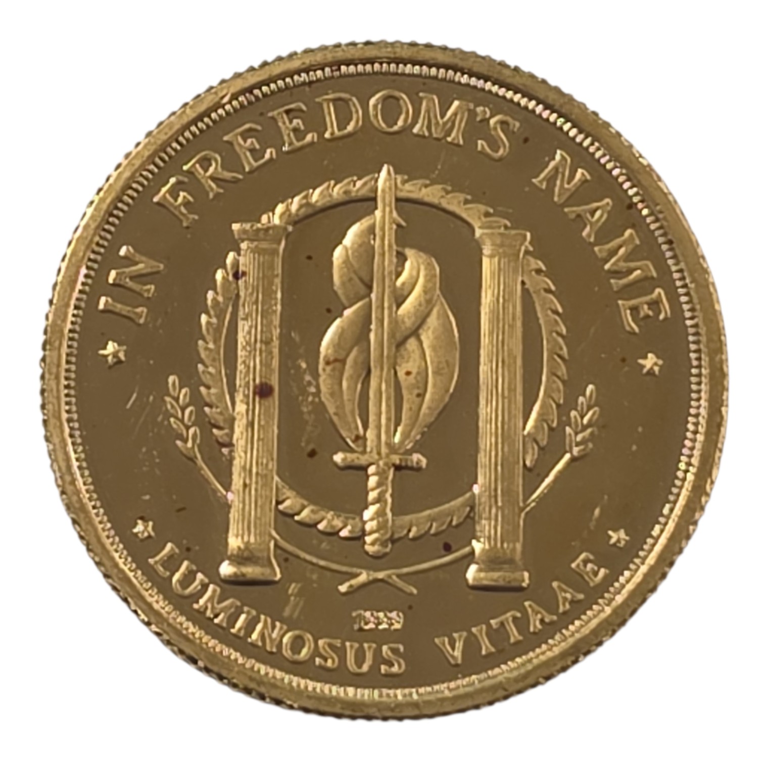 Picture of 1 oz Gold Avalon The Patriot Round with Red Spots and Minor Scratches