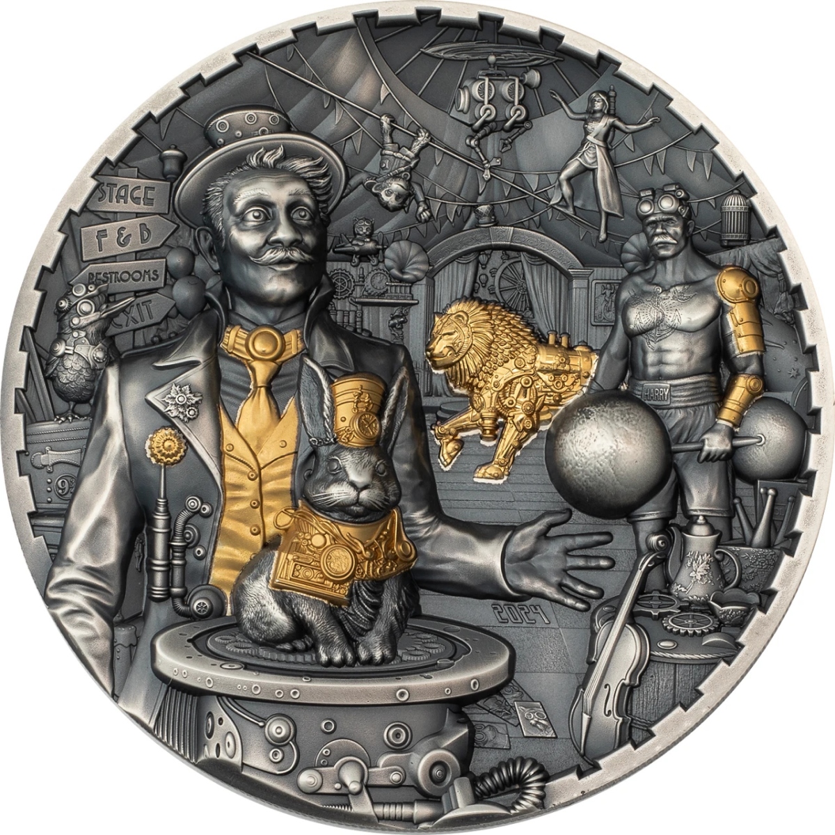Picture of 2024 Cook Islands CARNIVAL Steampunk 3 oz UHR Gilded Silver Coin w/COA - 30817